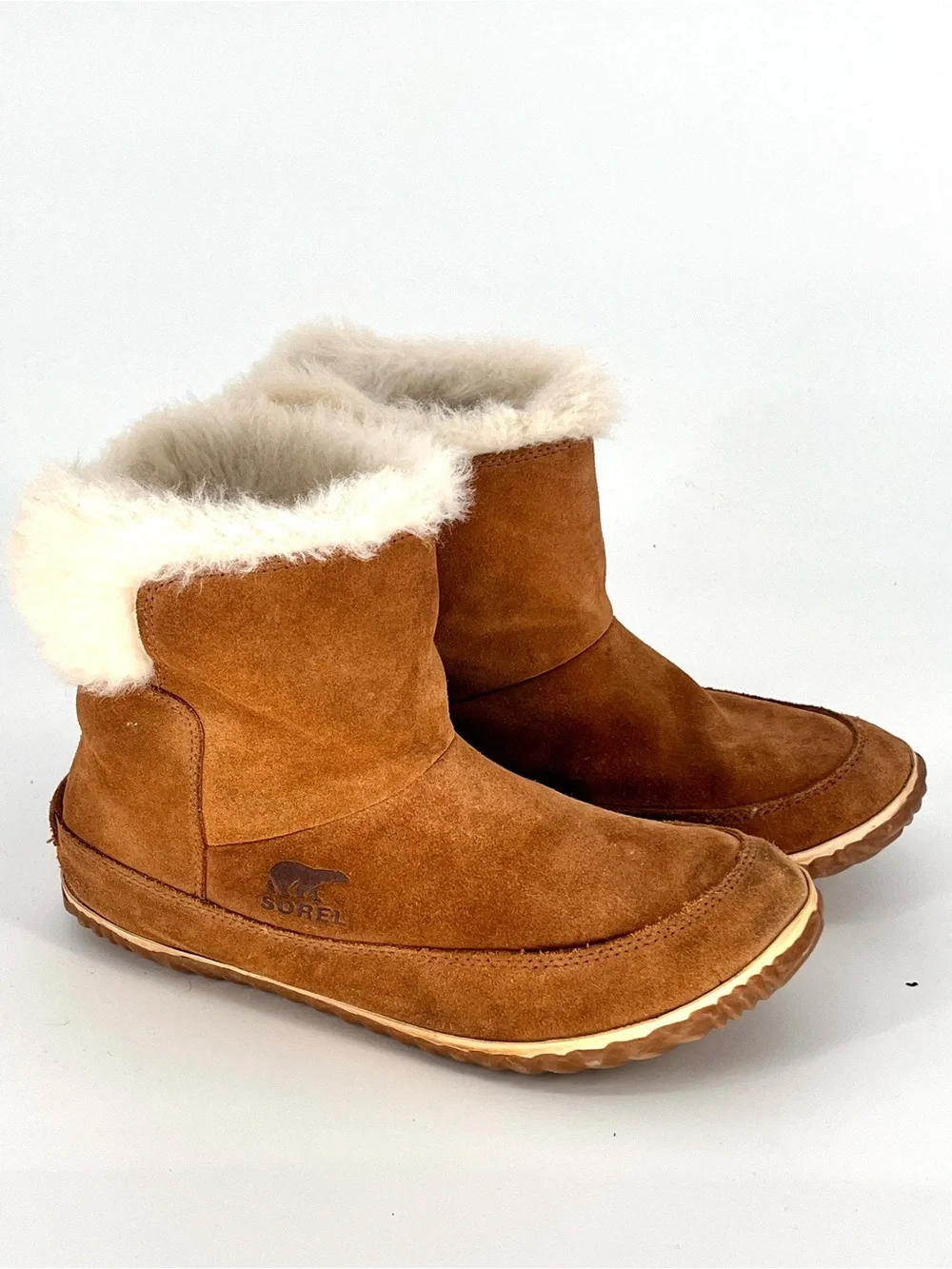 SOREL Chestnut Brown Suede Faux Fur Shearling Lined Winter Boots Women’s Size 9